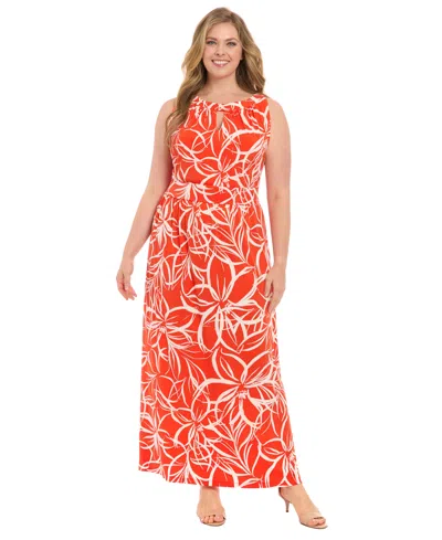 London Times Plus Size Floral-print Halter-neck Maxi Dress In Multi