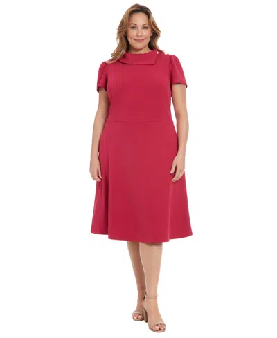London Times Plus Size Foldover-neck Fit & Flare Dress In Red
