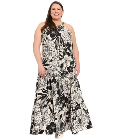 London Times Plus Size Halter Tiered Maxi Dress