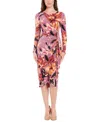 London Times Women's Printed Hardware-trim Draped Dress In Orchid Multi