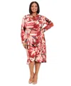 London Times Plus Size Hardware-trim Side-ruched Dress In Red Multi