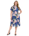 London Times Plus Size High-bow-neck Fit & Flare Dress In Navy Blue