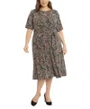 London Times Plus Size Keyhole-front Midi Dress In Green