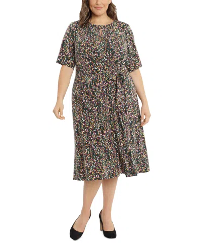 London Times Plus Size Keyhole-front Midi Dress In Green