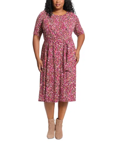 London Times Plus Size Keyhole-front Midi Dress In Purple
