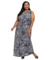 London Times Plus Size Keyhole-neck Sleeveless Maxi Dress In Gray