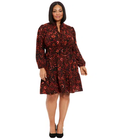 London Times Plus Size Long-sleeve Printed Chiffon Dress