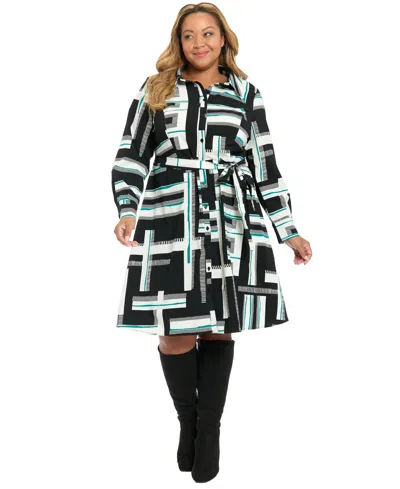 London Times Geo Print Long Sleeve Shirtdress In Multi
