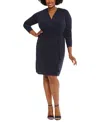 London Times Plus Size Metallic Tweed Faux-wrap Dress In Navy