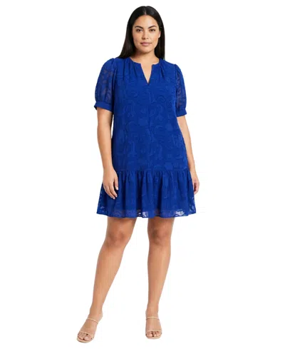 London Times Plus Size Notch Neck Dress In Multi