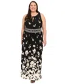 London Times Plus Size Placement- Print Keyhole Maxi Dress