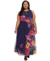 LONDON TIMES PLUS SIZE PLACEMENT-PRINT MAXI DRESS
