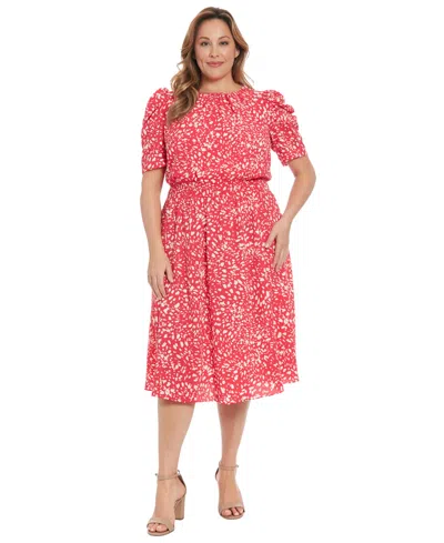 London Times Plus Size Printed Caterpillar Sleeve Dress In Red