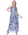 London Times Plus Size Printed Halter-neck Maxi Dress In Multi