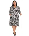 London Times Plus Size Printed Long Sleeve Midi Dress In Multi