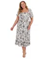 London Times Plus Size Printed Puff-sleeve Maxi Dress