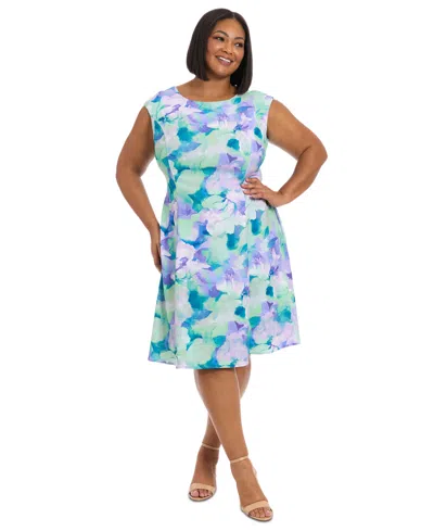 London Times Plus Size Printed Sleeveless Fit & Flare Dress In Lavender  Blue | ModeSens