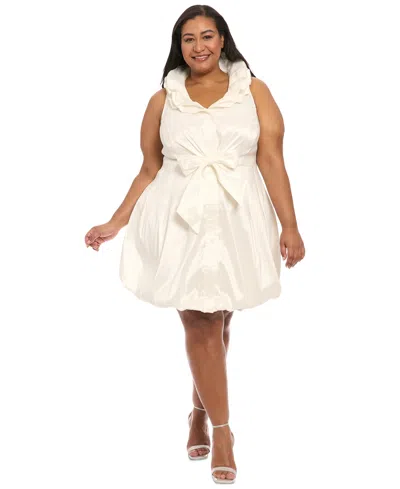 London Times Plus Size Ruffle-collar Bubble-hem Dress In White
