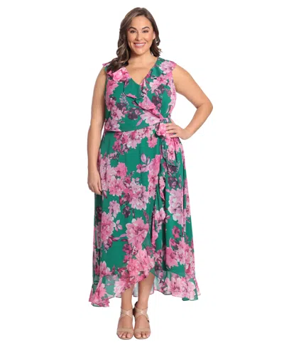 London Times Plus Size Ruffled Chiffon Maxi Dress In Multi