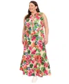 London Times Plus Size Ruffled-trim Tiered Maxi Dress In Multi
