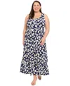 London Times Plus Size Scoop-neck Sleeveless Maxi Dress In Blue