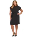 London Times Short Sleeve Bow Waist Sheath Dress In Black