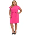 London Times Plus Size Short-sleeve Midi Dress In Pink