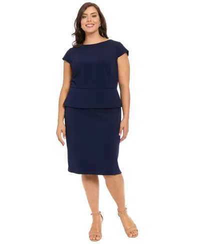 London Times Plus Size Short-sleeve Sheath Dress In Blue