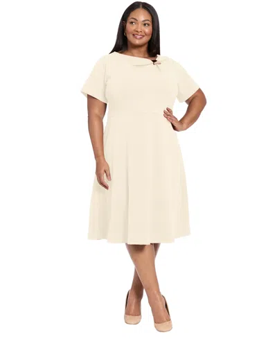 London Times Plus Size Short-sleeve Slit Neck Midi Dress In Pink