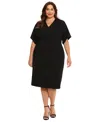 London Times V-neck Dolman Sleeve Sheath Dress In Black