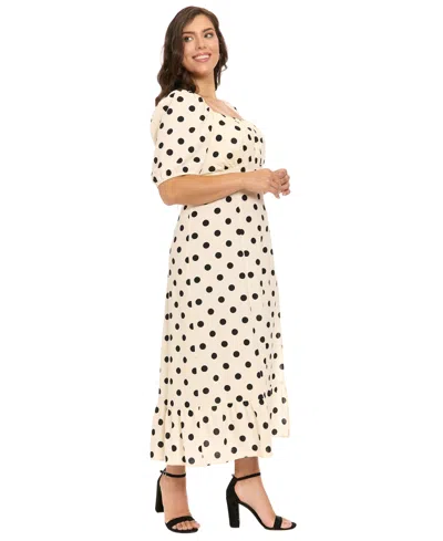 London Times Plus Size Short-sleeve Square Neck Midi Dress In Neutral