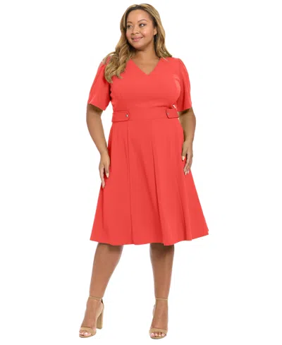 London Times Plus Size Short-sleeve V-neck Dress In Red