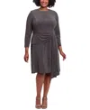 London Times Plus Size Side-draped Glitter-knit Dress In Gray