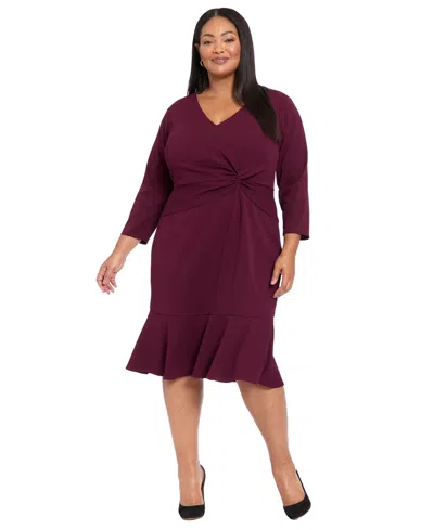 London Times Plus Size Side-knot 3/4-sleeve Dress
