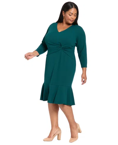 London Times Plus Size Side-knot 3/4-sleeve Dress
