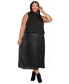 London Times Plus Size Sleeveless A-line Midi Dress In Black