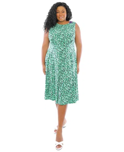 London Times Plus Size Sleeveless Fit & Flare Midi Dress In Green Ivory |  ModeSens