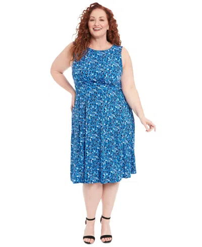 London Times Plus Size Sleeveless Fit & Flare Midi Dress In Royal