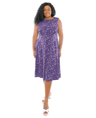 London Times Plus Size Sleeveless Fit & Flare Midi Dress In Violet White