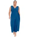 London Times Plus Size Sleeveless Sarong-tie Jumpsuit In Blue