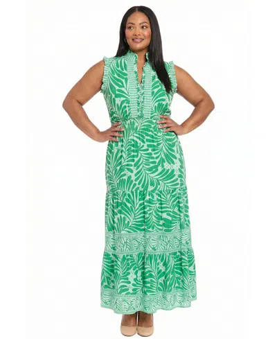 London Times Plus Size Split V-neck Maxi Dress In Green