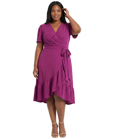 London Times Plus Size Surplice Neck Ruffle Wrap Dress In Pink