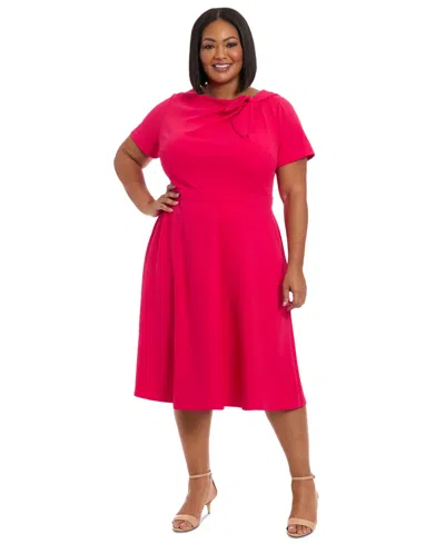 London Times Plus Size Tie-neck Fit & Flare Dress In Red