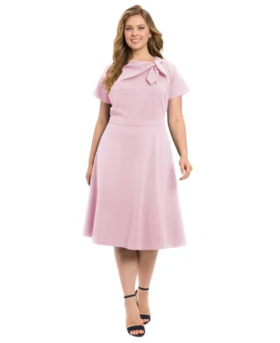 London Times Tie Neck Fit & Flare Midi Dress In Pink