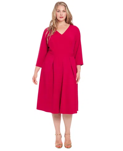 LONDON TIMES PLUS SIZE TOPSTITCHED 3/4-SLEEVE DRESS