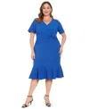 London Times Plus Size Twist-front Flounce-hem Dress In Cobalt