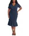 London Times Plus Size Twist-front Flounce-hem Dress In Navy