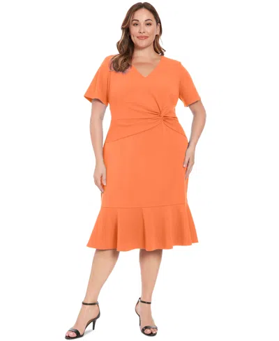 London Times Plus Size Twist-front Flounce-hem Dress In Persimmon