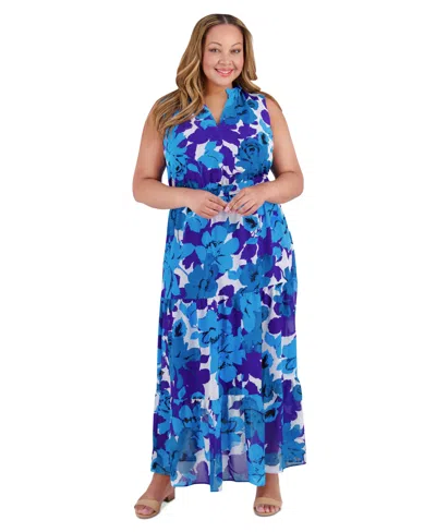 London Times Plus Size V-neck Sleeveless Maxi Dress