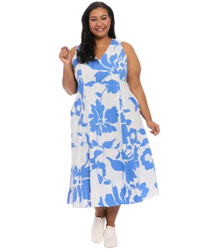 London Times Plus Size V-neck Sleeveless Midi Dress